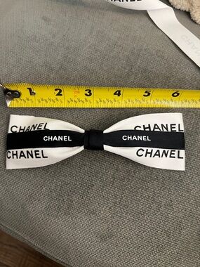 CHANEL White Ribbon with Black Logo 3 Yards